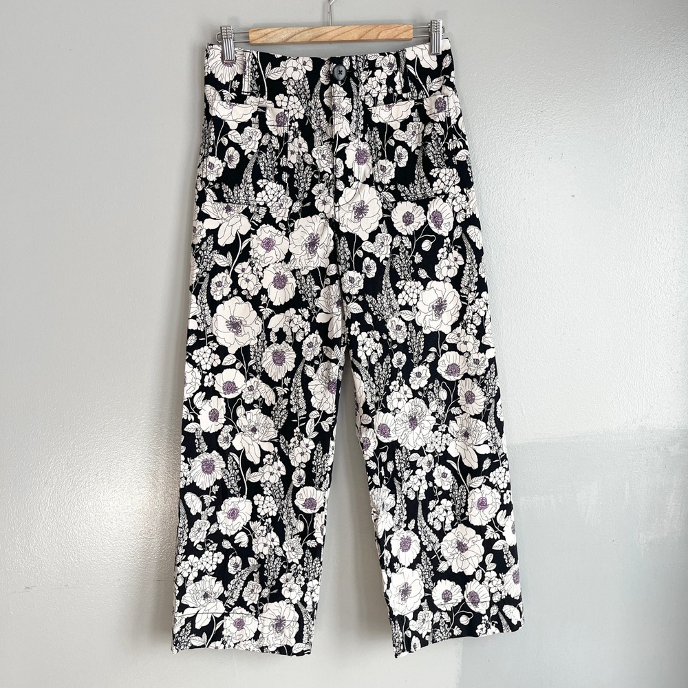 Maeve Anthropologie The Colette Pants Womens 29 Black Floral Crop Wide Leg Boho